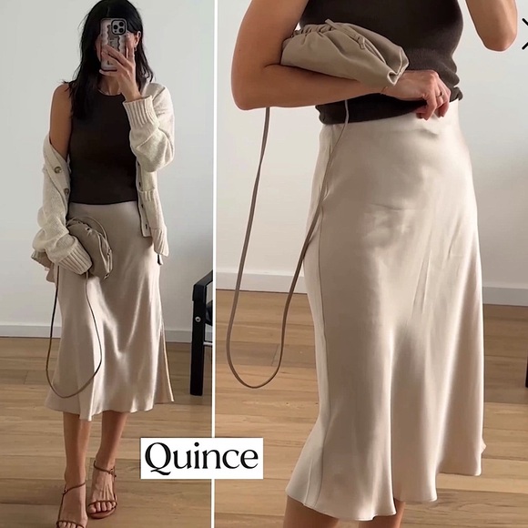 Quince 100% Washable Silk Skirt Champagne M Elegant Midi Slip Skirt Minimalist - Picture 1 of 13